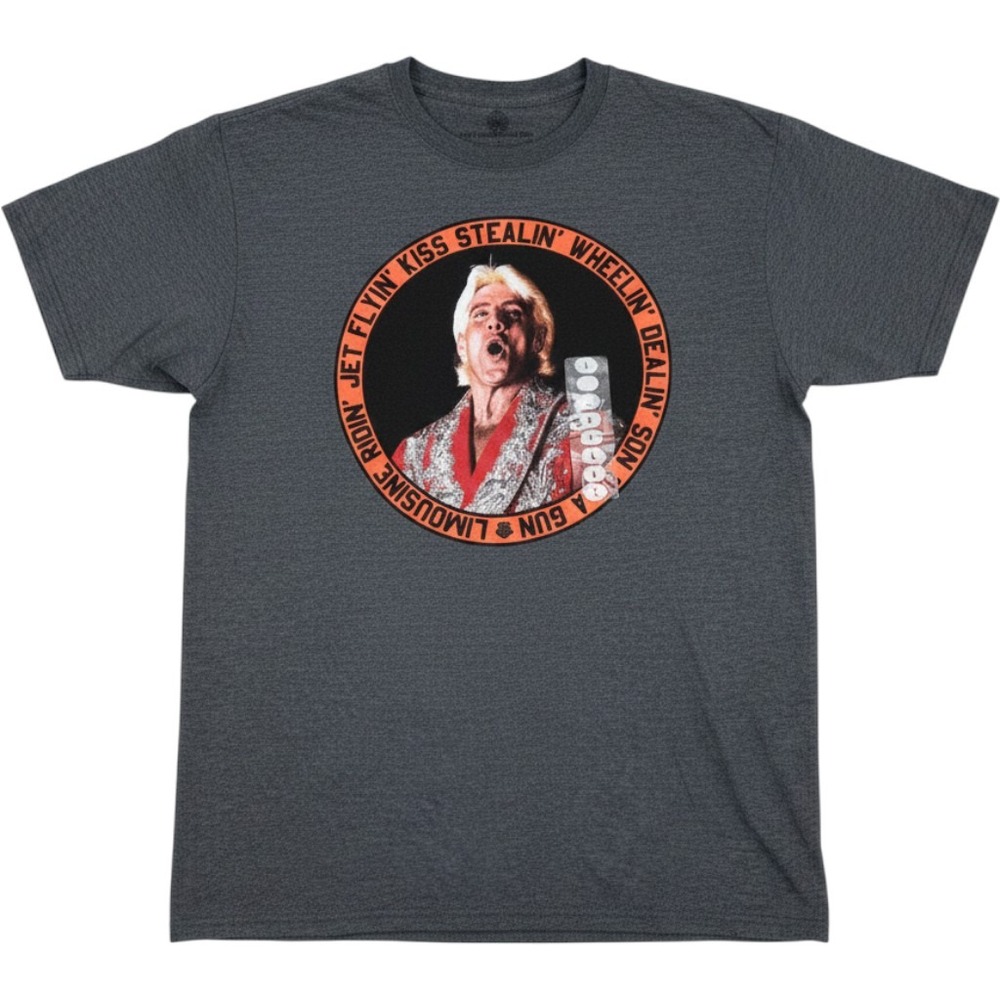 WWE Ric Flair T Shirt Mens L Gray Rare NWT  Limousine Ridin Jet Flyin Retro Tee